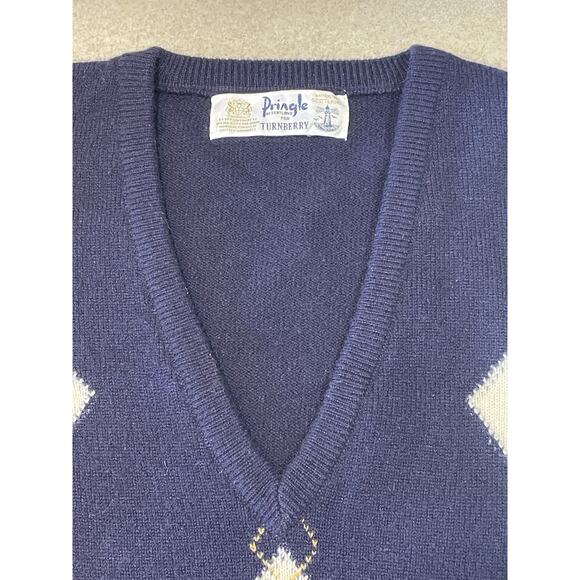 Pringle Of Scotland Men’s Size XL Blue Pullover Lamb’s Wool Sweater -TURNBERRY - Picture 8 of 13